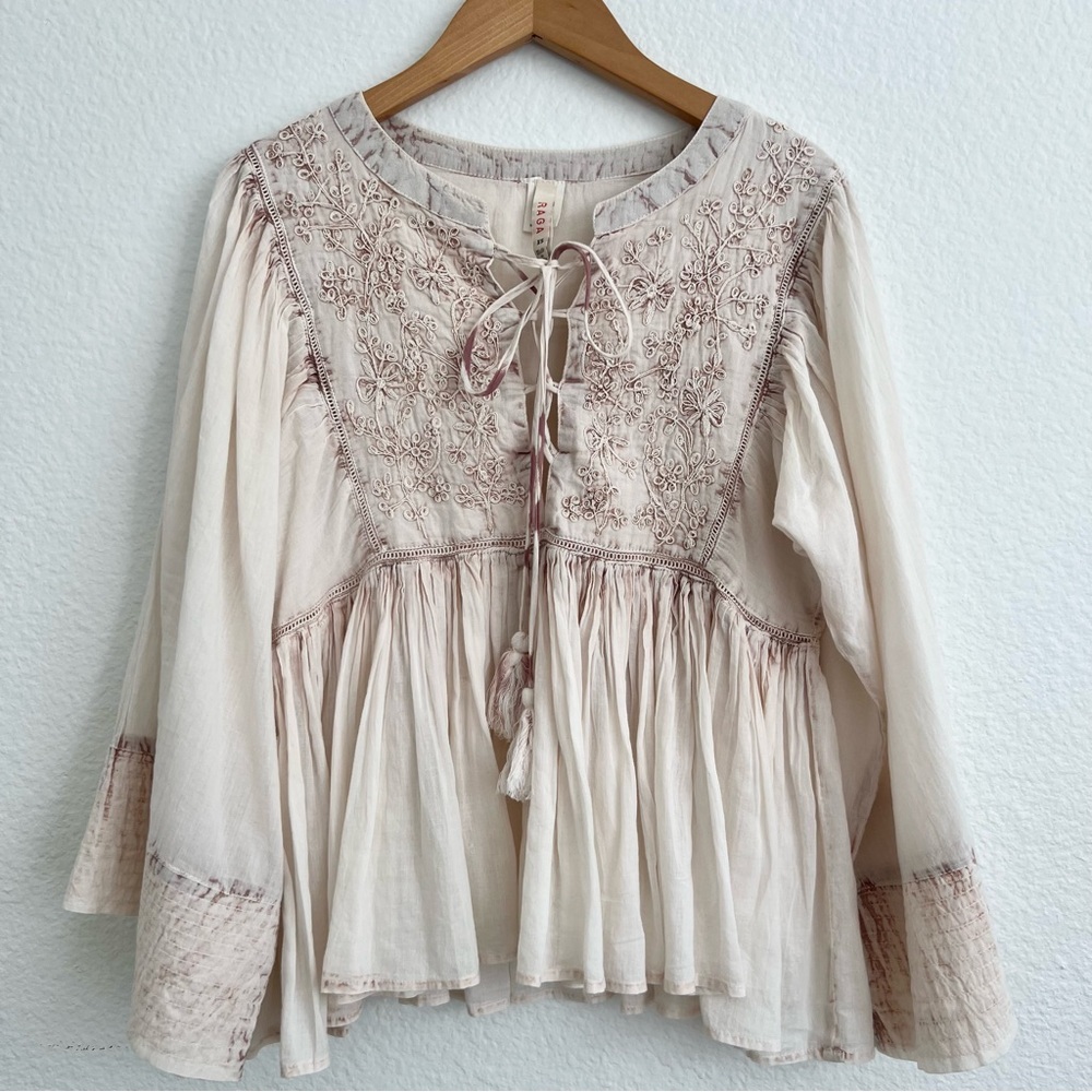 RAGA Cream and Brown Embroidered Blouse